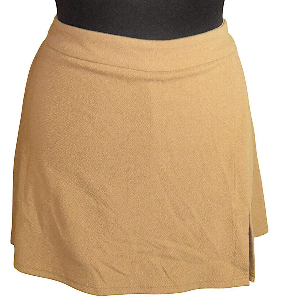 Shein Tan Textured Stretchy Front Slit Mini Skort Plus Size 2XL